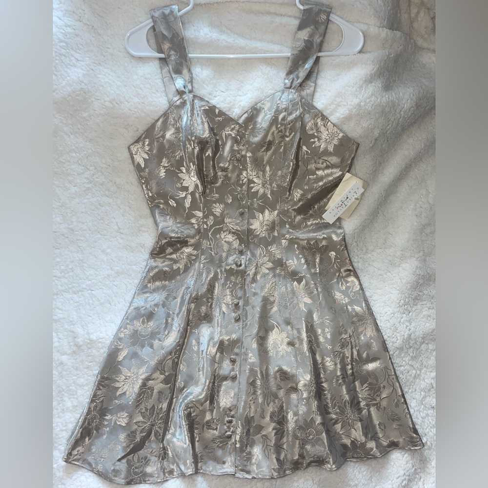 Erika Taylor Intimates Faux Satin Button-Down Floral Minidress
